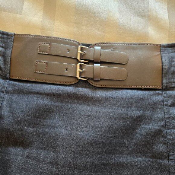 Worthington Attached Brown Front Double Belt Accent Black Skirt Plus Sz 22W - Picture 4 of 14